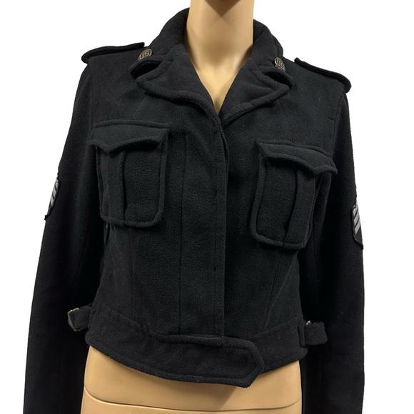 BBDakota Military Black Bomber Jacket with Pockets and Stripes Patches Womens M - Picture 15 of 16